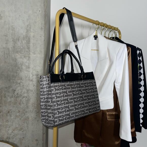 Juicy Couture Can't Tame Her Top Handle Structured Tote in Black Beige - Picture 10 of 15